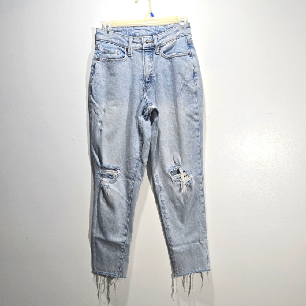Old Navy Distressed Light Wash Curvy O.G. Straight High Rise Women's Jeans 2
